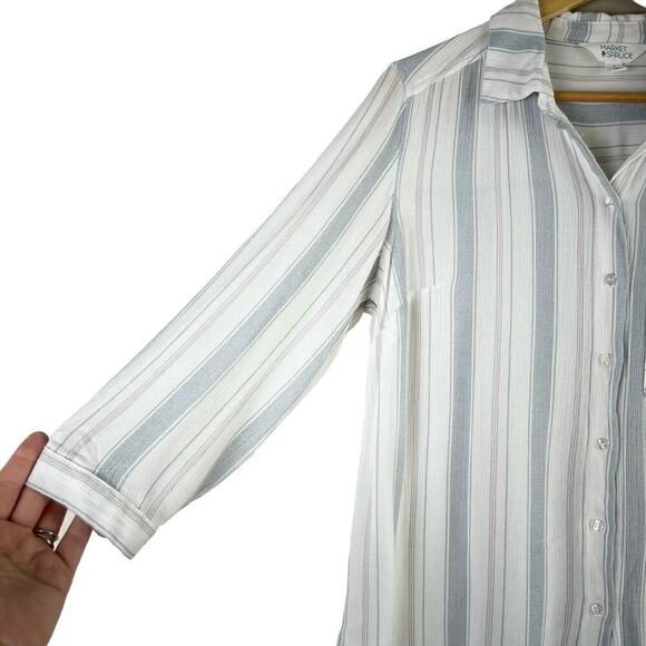 Market & Spruce Stitch Fix Lightweight Striped Button Down Shirt Blouse Blue,‎ S - Picture 6 of 11
